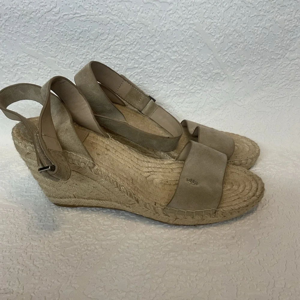 Tory Burch Leather Bima Tan‎ Wedge Espadrille Ankle Strap Sandals 8 Worn Twice
